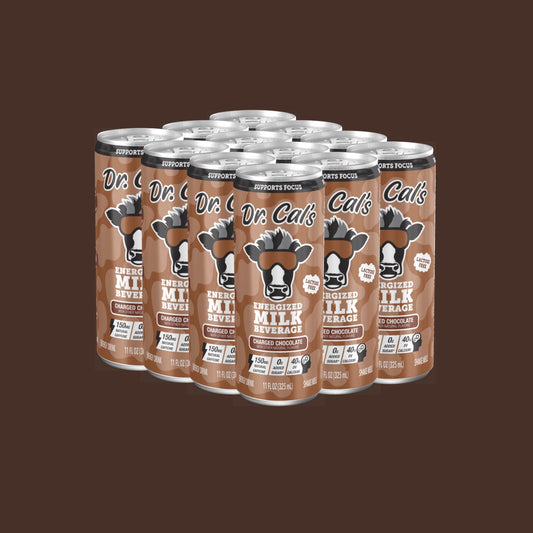12pk of Dr. Cal's Energized Milk Beverage Charged Chocolate. A chocolate milk energy drink