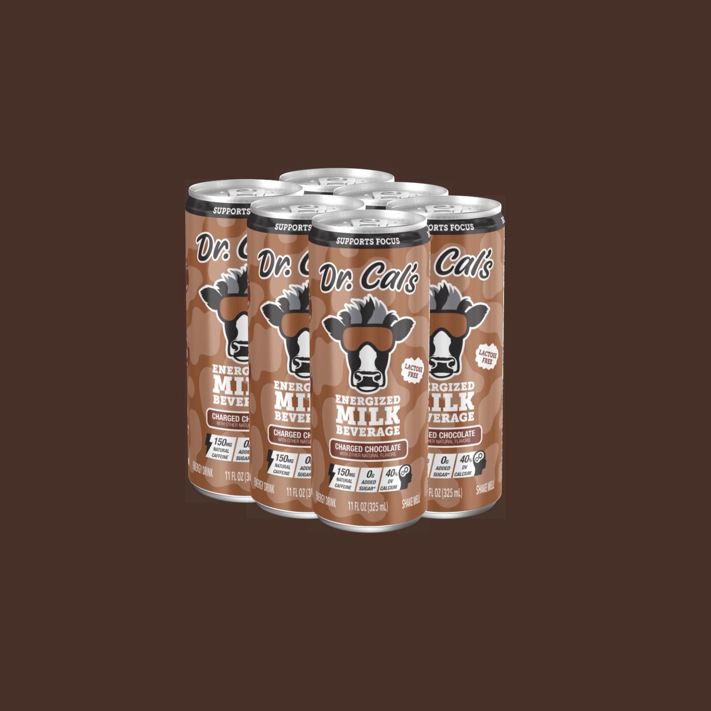 6pk of Dr. Cal's Energized Milk Beverage Charged Chocolate. A chocolate milk energy drink