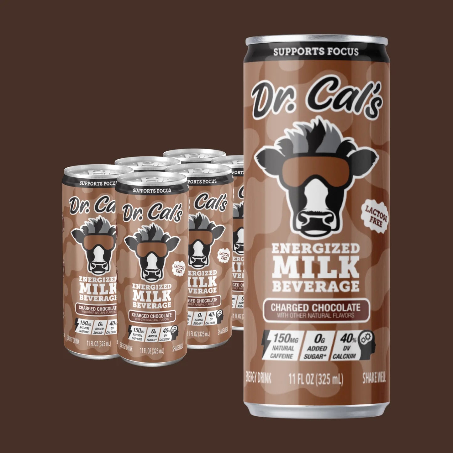 6pk of Dr. Cal's Energized Milk Beverage Charged Chocolate. A chocolate milk energy drink