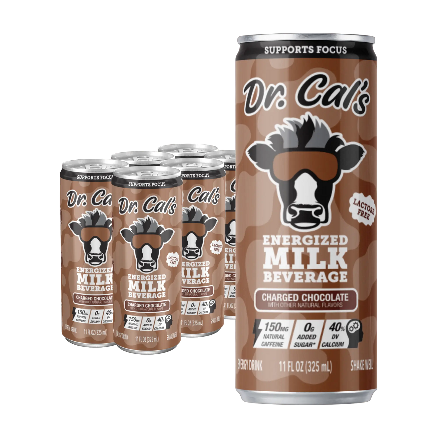 6pk of Dr. Cal's Energized Milk Beverage Charged Chocolate. A chocolate milk energy drink
